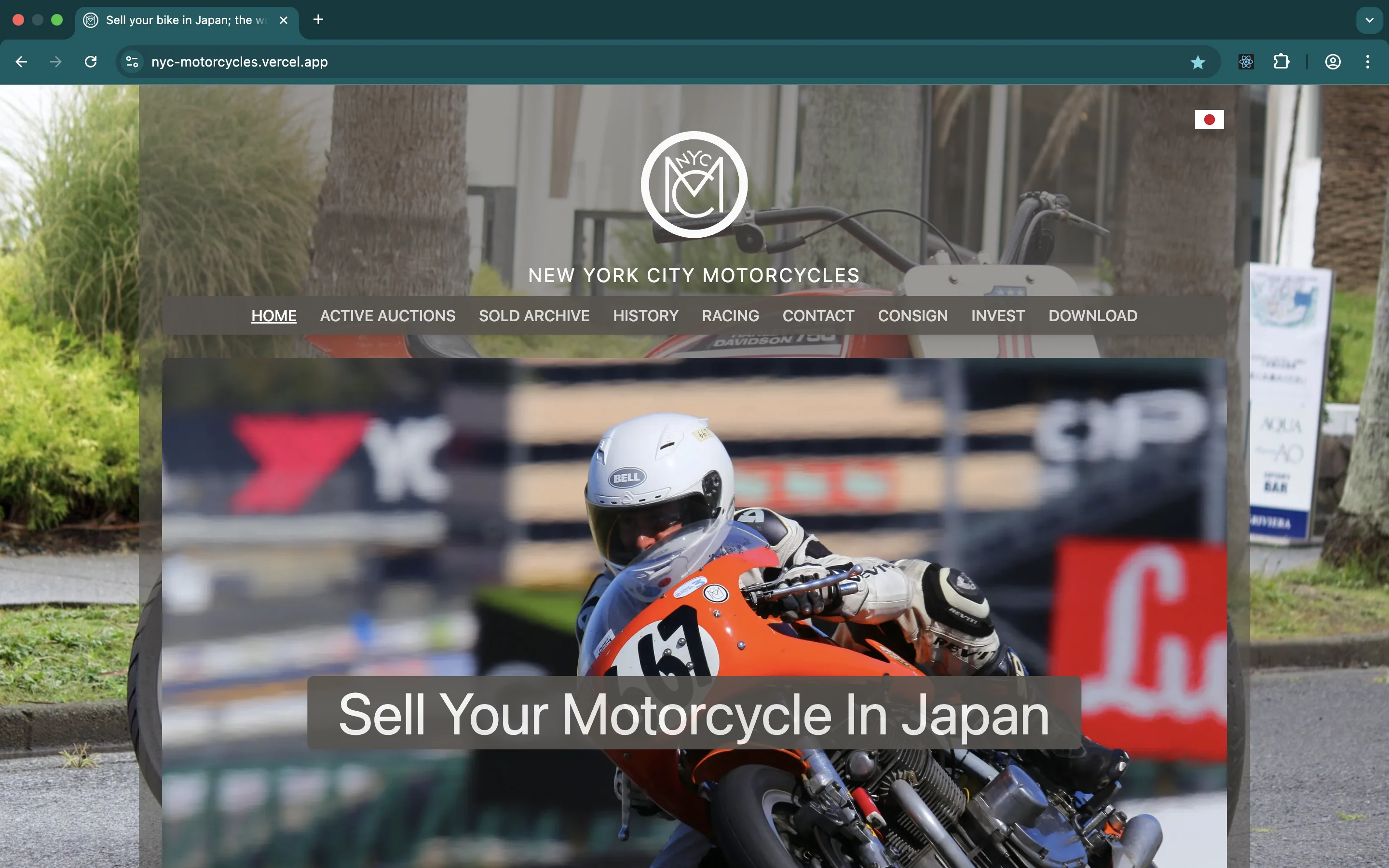 A screenshot of the New York City Motorcycles website