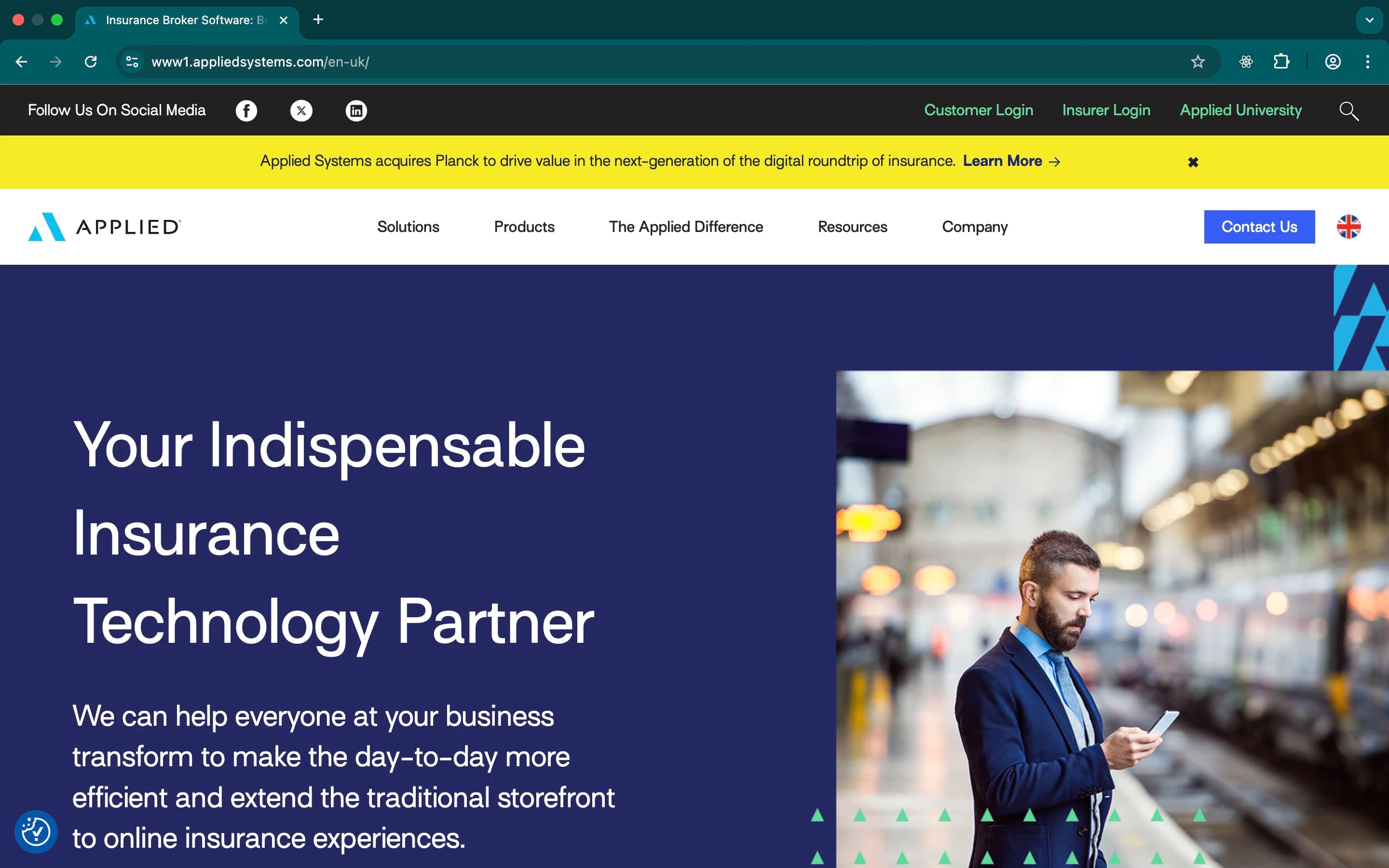 A screenshot of the Applied Systems UK website